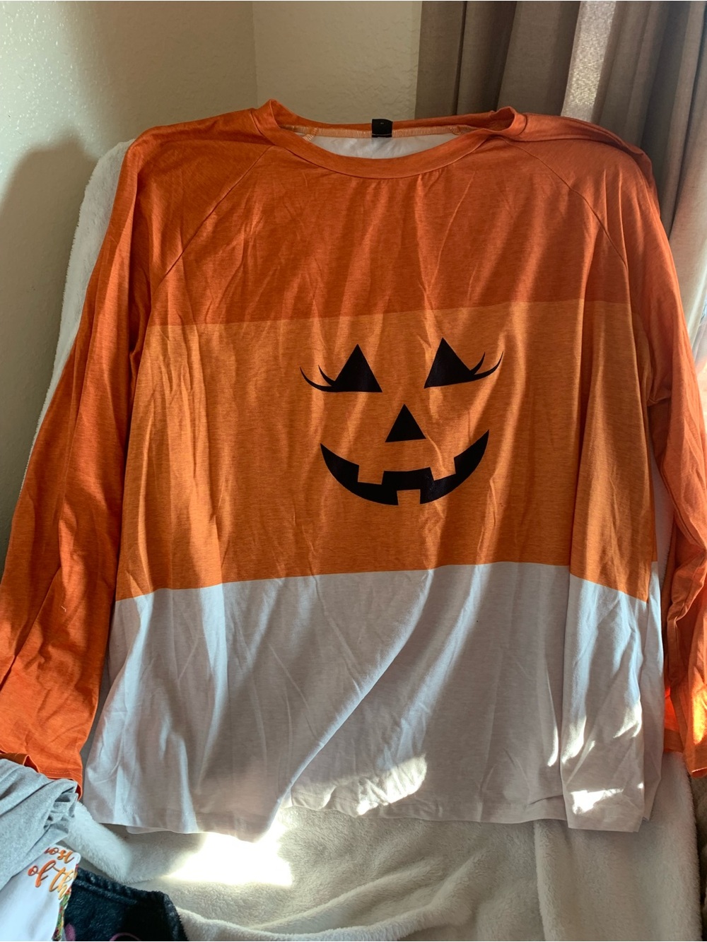 SHEIN Curve Plus Size Halloween Jack-o'-Lantern Colorblock Long Sleeve Tee